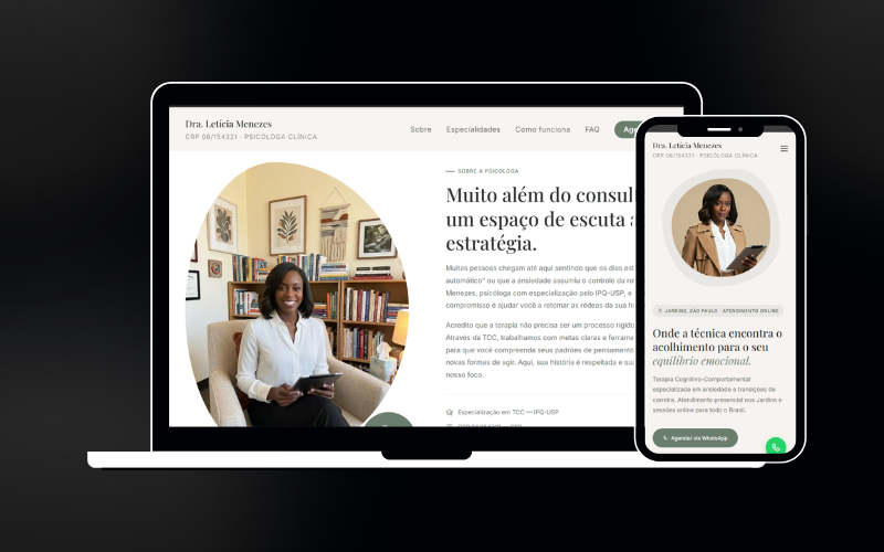 Demonstração de site para psicóloga — layout profissional Letícia Menezes