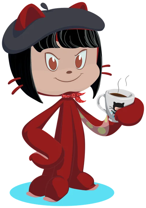 Octocat da Chayene: personagem de boina, lenço de bolinhas e xícara de café na mão