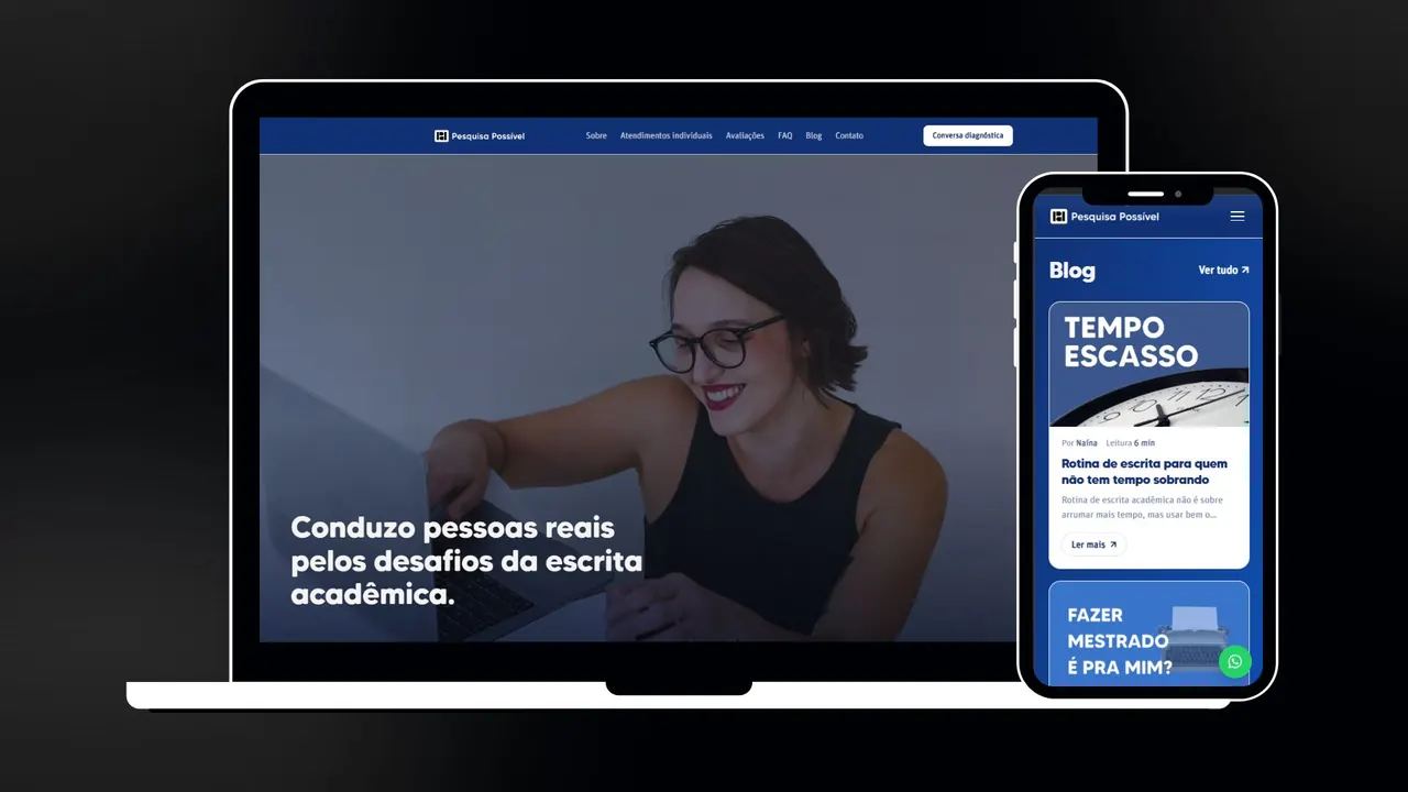 Site Pesquisa Possível, mentoria em escrita acadêmica
